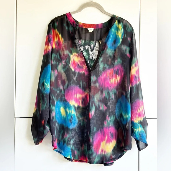 Anthropologie Tiny Tulipano Black Watercolor Blouse Size Large - Picture 1 of 10